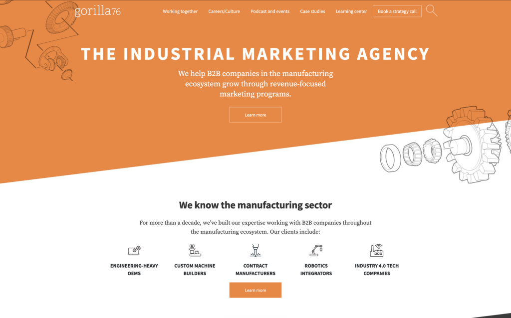 Gorilla 76 marketing agency homepage